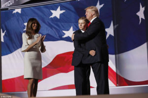 Donald Trump and his wife Melania Trump welcoming their youngest son Barron Trump.