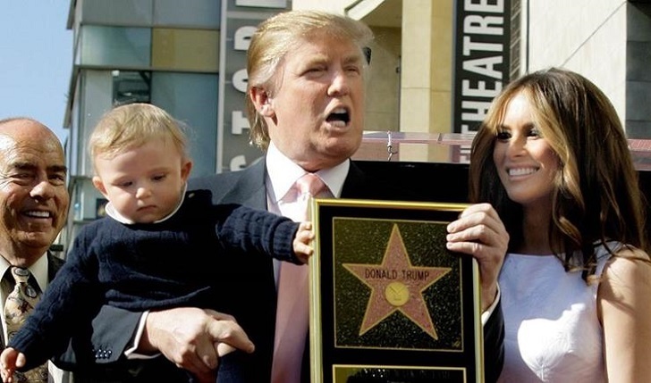 Donald Trump with his present wife Melania Trump and son Baron Trump flaunting the Walk of fame star in Hollywood.