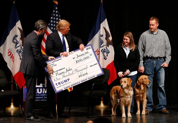 President Donald Trump donating $100,000 to veteran's charity.