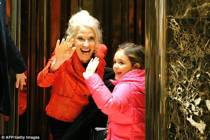 Kellyanne with one of her daughter at Trump Tower. 