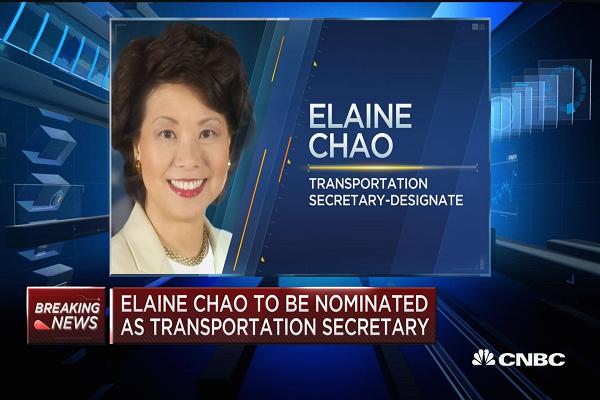 Elaine CHao was nominated by President Donald Trump to be the Secretary of Transport. She is the firist Asian American to serve US administration.