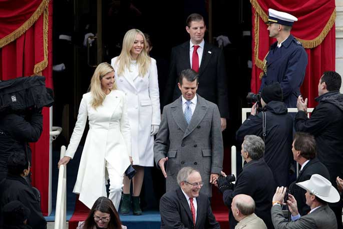 Donald Trump's Sons Eric and Don jr with his daughters Tiffany and Ivanka at his inauguration.