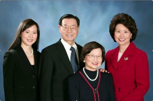 Elaine L. Chao with her mother, Ruth Mulan Chu Chao, father, Dr. James S. C. Chao, and sister, Angela Chao.