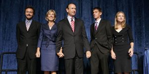Betsy DeVos with her husband and family for a political event.