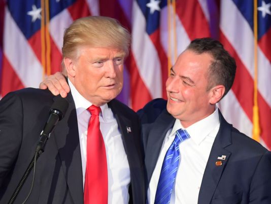 President Donald Trump with Reince Preibus after his victory.