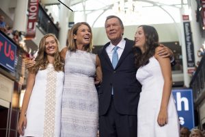 John Kasich and wife Karen Kasich with their children, They have two daughters.