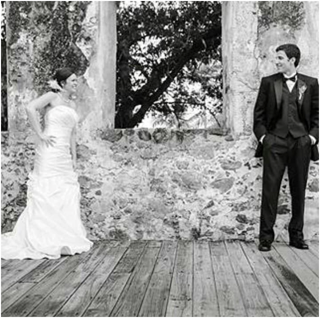 Sarah Sanders in her wedding dress with Bryan Sanders